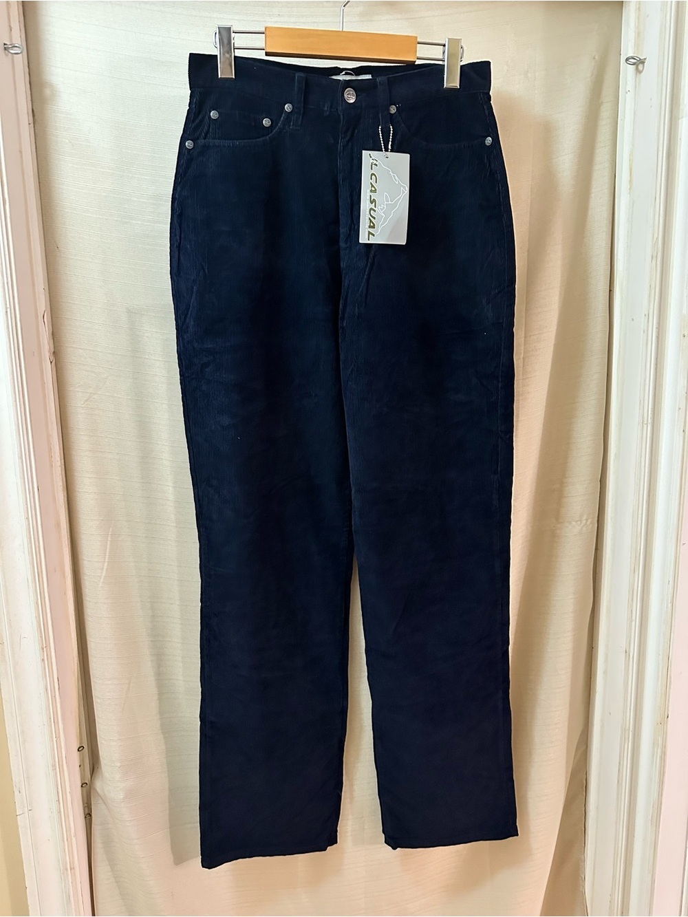JL Casual Vintage 90s Navy Corduroy Pants Straight Leg High Rise Size 30 NWT